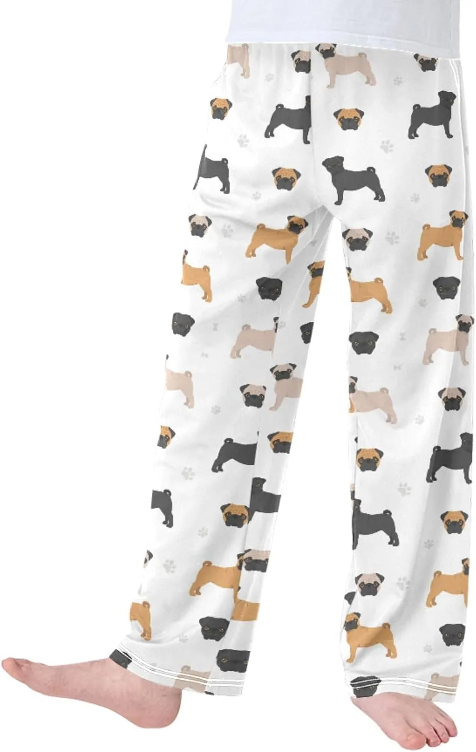 Pigsaly Boys' Pants Cute Black Brown Bulldog Long Bottoms Pug Dog Paw Print Jogger Pants Elastic Waist Trousers Pockets S