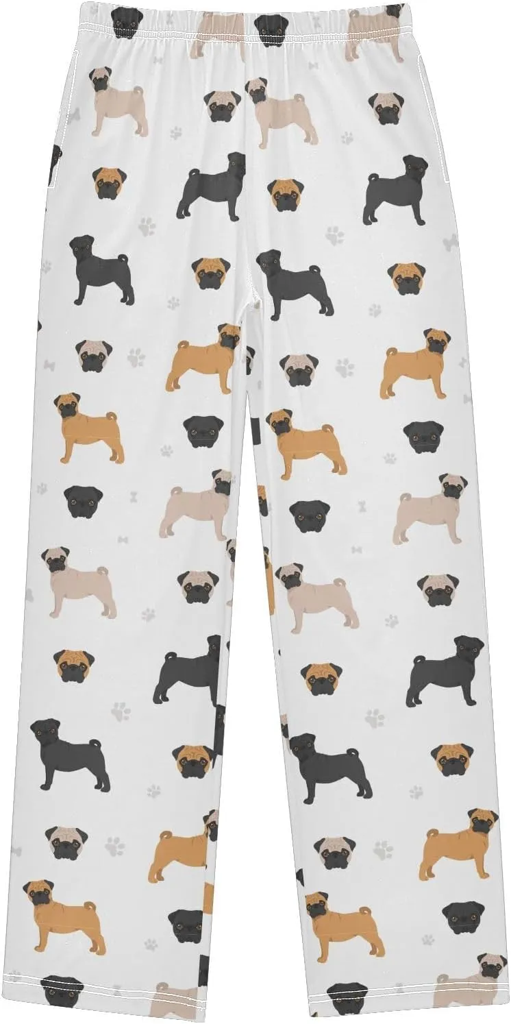 Pigsaly Boys' Pants Cute Black Brown Bulldog Long Bottoms Pug Dog Paw Print Jogger Pants Elastic Waist Trousers Pockets S