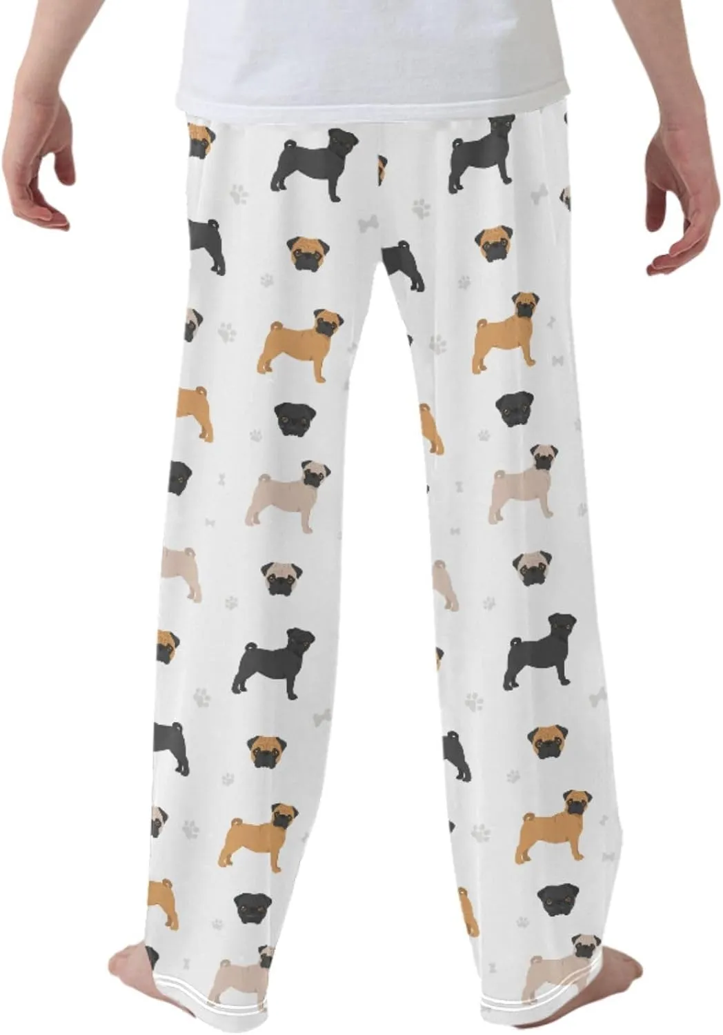 Pigsaly Boys' Pants Cute Black Brown Bulldog Long Bottoms Pug Dog Paw Print Jogger Pants Elastic Waist Trousers Pockets S