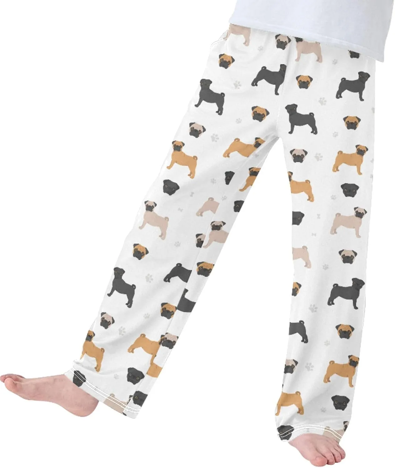 Pigsaly Boys' Pants Cute Black Brown Bulldog Long Bottoms Pug Dog Paw Print Jogger Pants Elastic Waist Trousers Pockets S