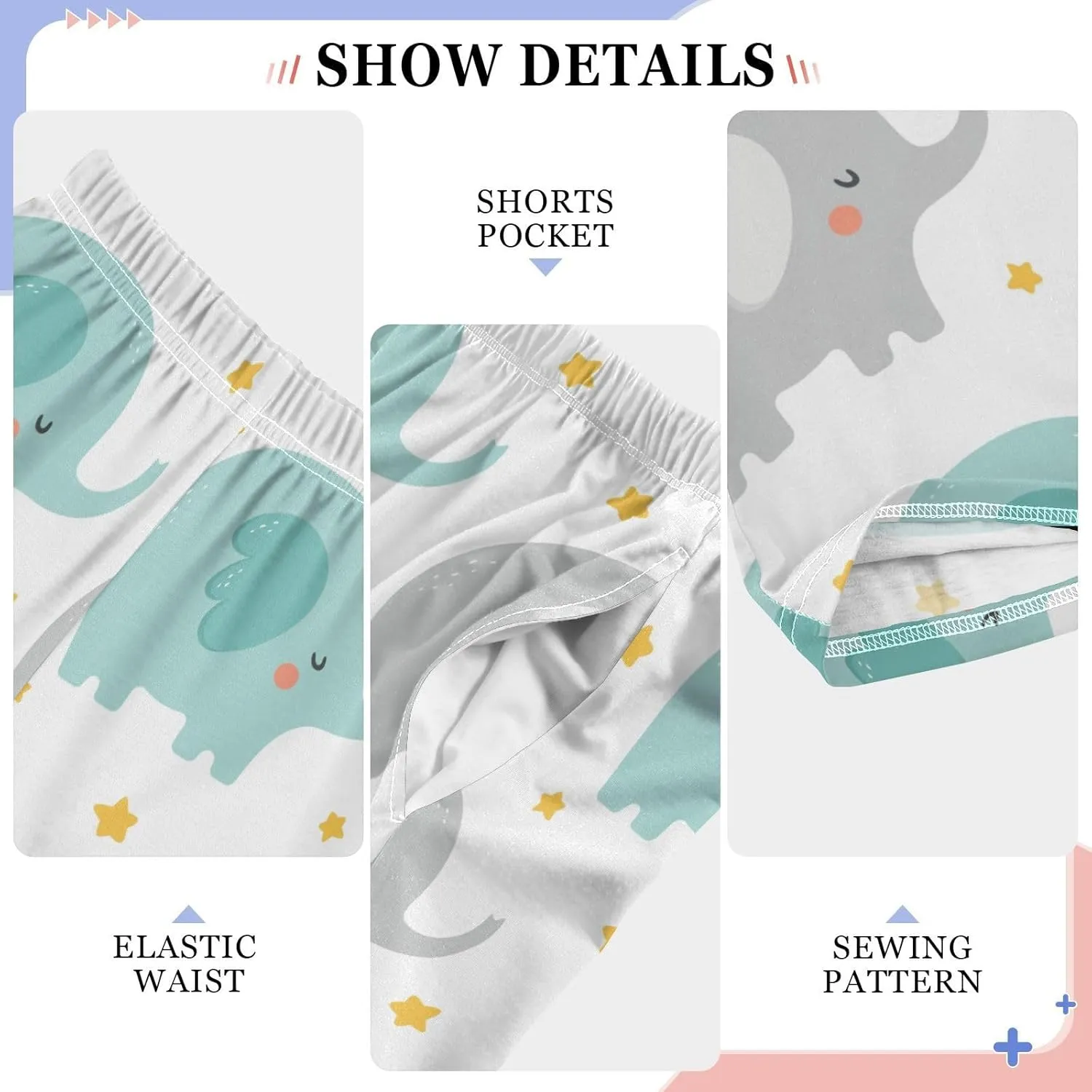 Pigsaly Boys' Pants Cute Cartoon Elephant Long Bottoms Yellow Stars Jogger Pants Elastic Waist Trousers With Pockets S
