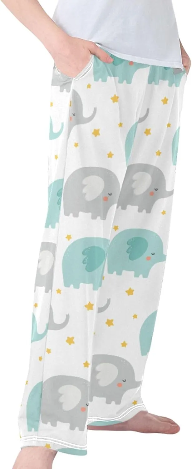 Pigsaly Boys' Pants Cute Cartoon Elephant Long Bottoms Yellow Stars Jogger Pants Elastic Waist Trousers With Pockets S