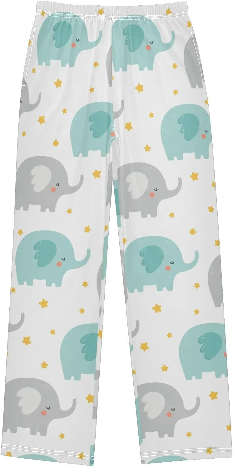 Pigsaly Boys' Pants Cute Cartoon Elephant Long Bottoms Yellow Stars Jogger Pants Elastic Waist Trousers With Pockets S