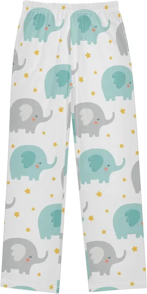 Pigsaly Boys' Pants Cute Cartoon Elephant Long Bottoms Yellow Stars Jogger Pants Elastic Waist Trousers With Pockets S