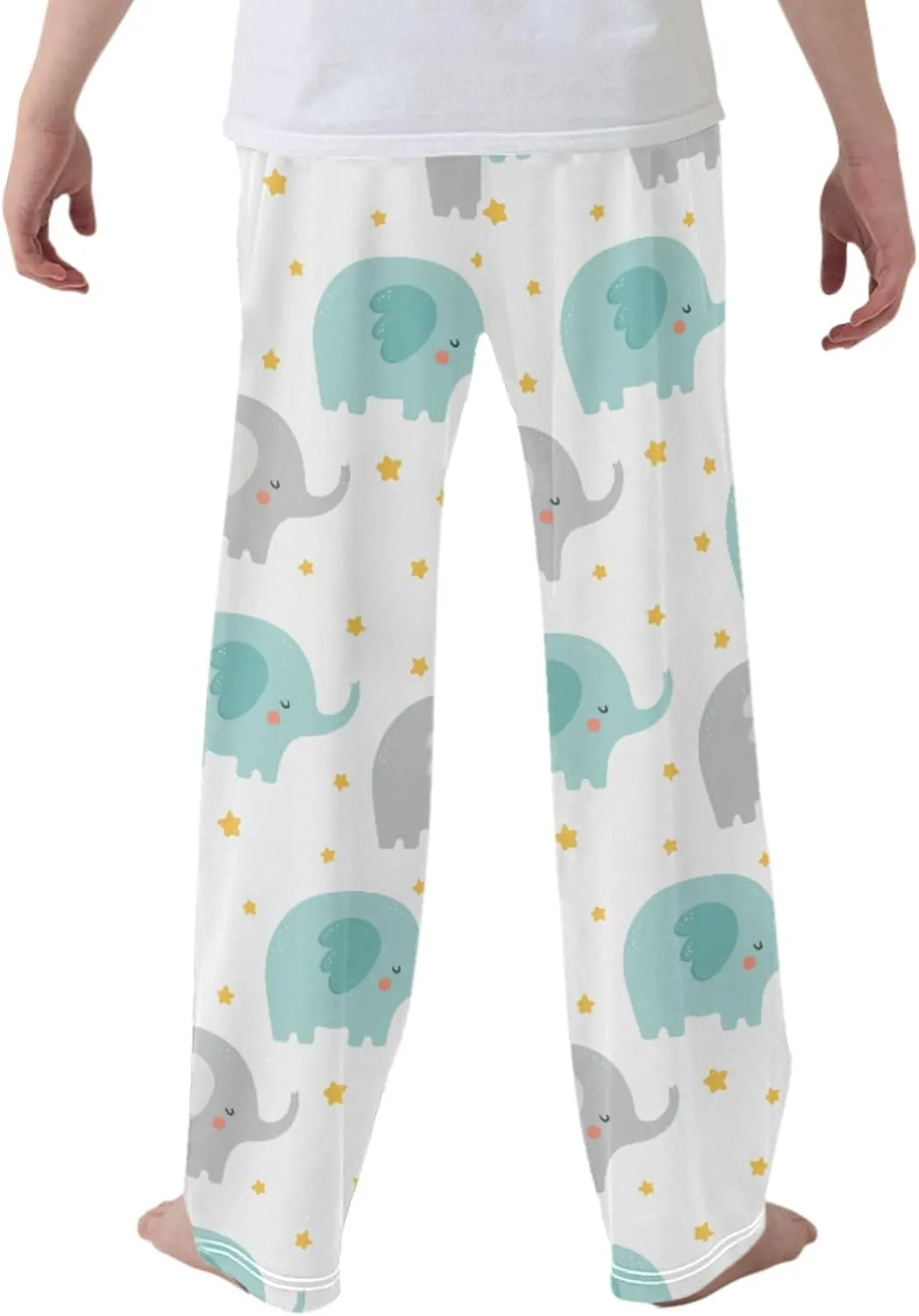 Pigsaly Boys' Pants Cute Cartoon Elephant Long Bottoms Yellow Stars Jogger Pants Elastic Waist Trousers With Pockets S