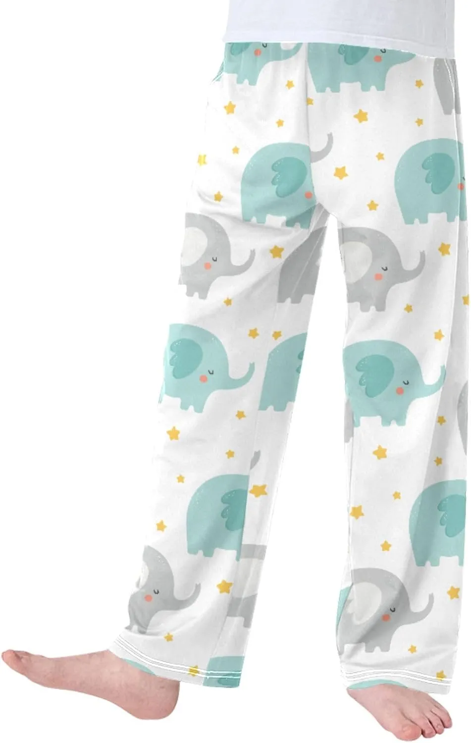 Pigsaly Boys' Pants Cute Cartoon Elephant Long Bottoms Yellow Stars Jogger Pants Elastic Waist Trousers With Pockets S