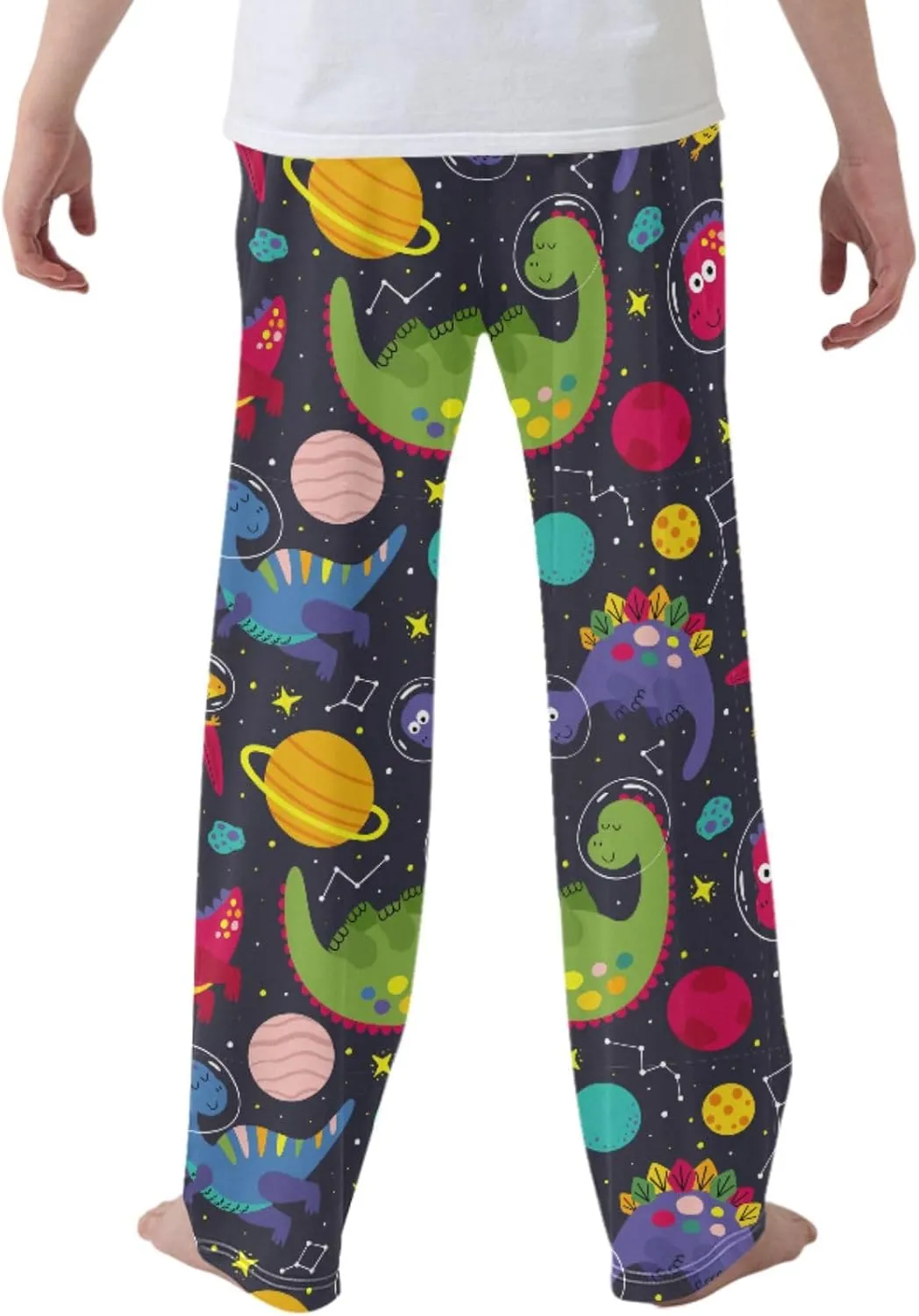 Pigsaly Boys' Pants Cute Dinosaur Space Long Bottoms Planet Stars Jogger Pants Elastic Waist Trousers With Pockets S