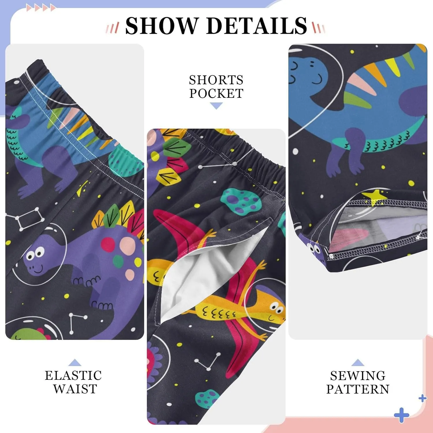 Pigsaly Boys' Pants Cute Dinosaur Space Long Bottoms Planet Stars Jogger Pants Elastic Waist Trousers With Pockets S