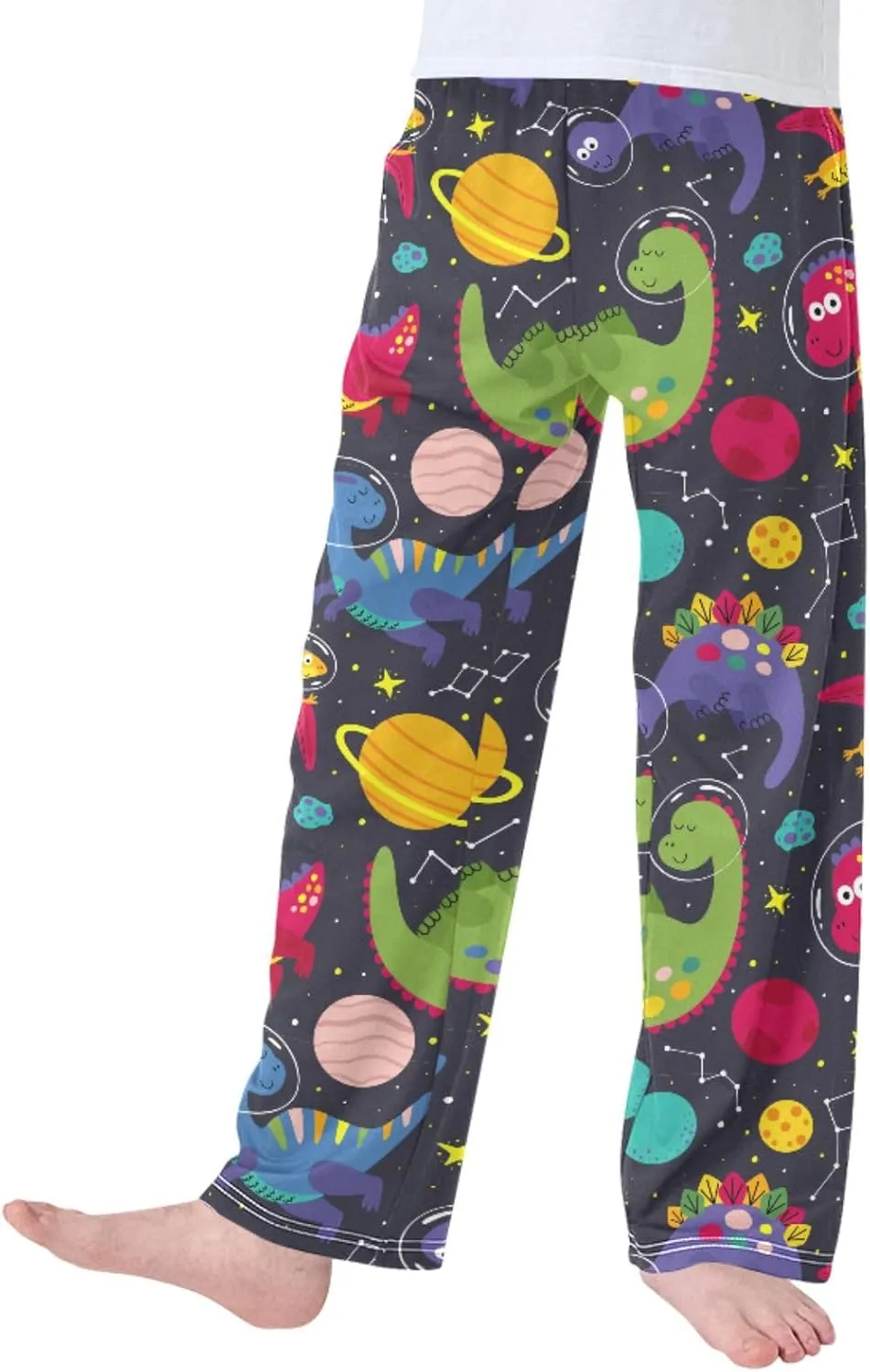 Pigsaly Boys' Pants Cute Dinosaur Space Long Bottoms Planet Stars Jogger Pants Elastic Waist Trousers With Pockets S