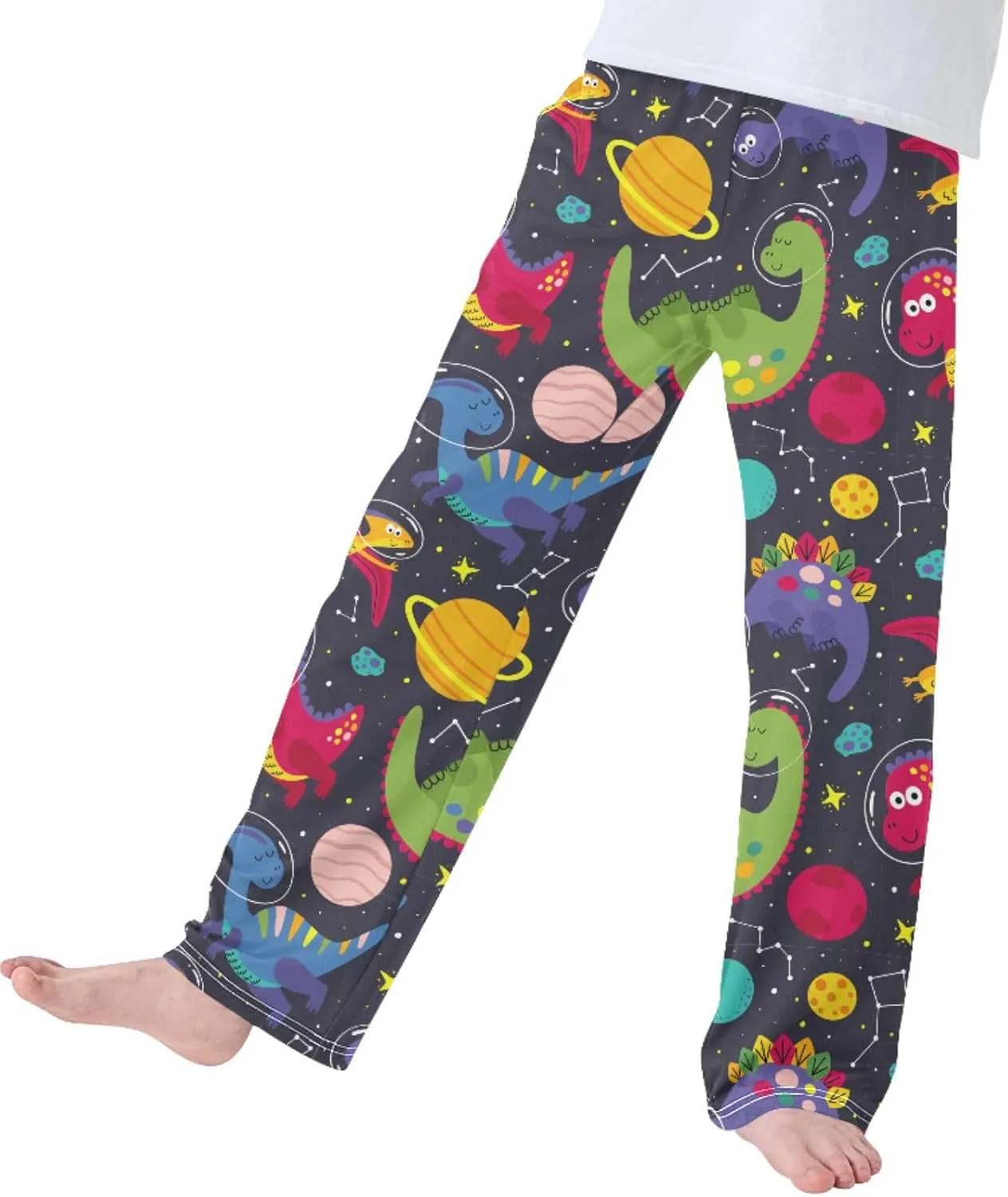 Pigsaly Boys' Pants Cute Dinosaur Space Long Bottoms Planet Stars Jogger Pants Elastic Waist Trousers With Pockets S