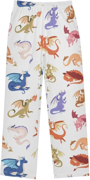 Pigsaly Boys' Pants Cute Fire Dragons Long Bottoms Wings Fantasy Animals Jogger Pants Elastic Waist Trousers With Pockets S