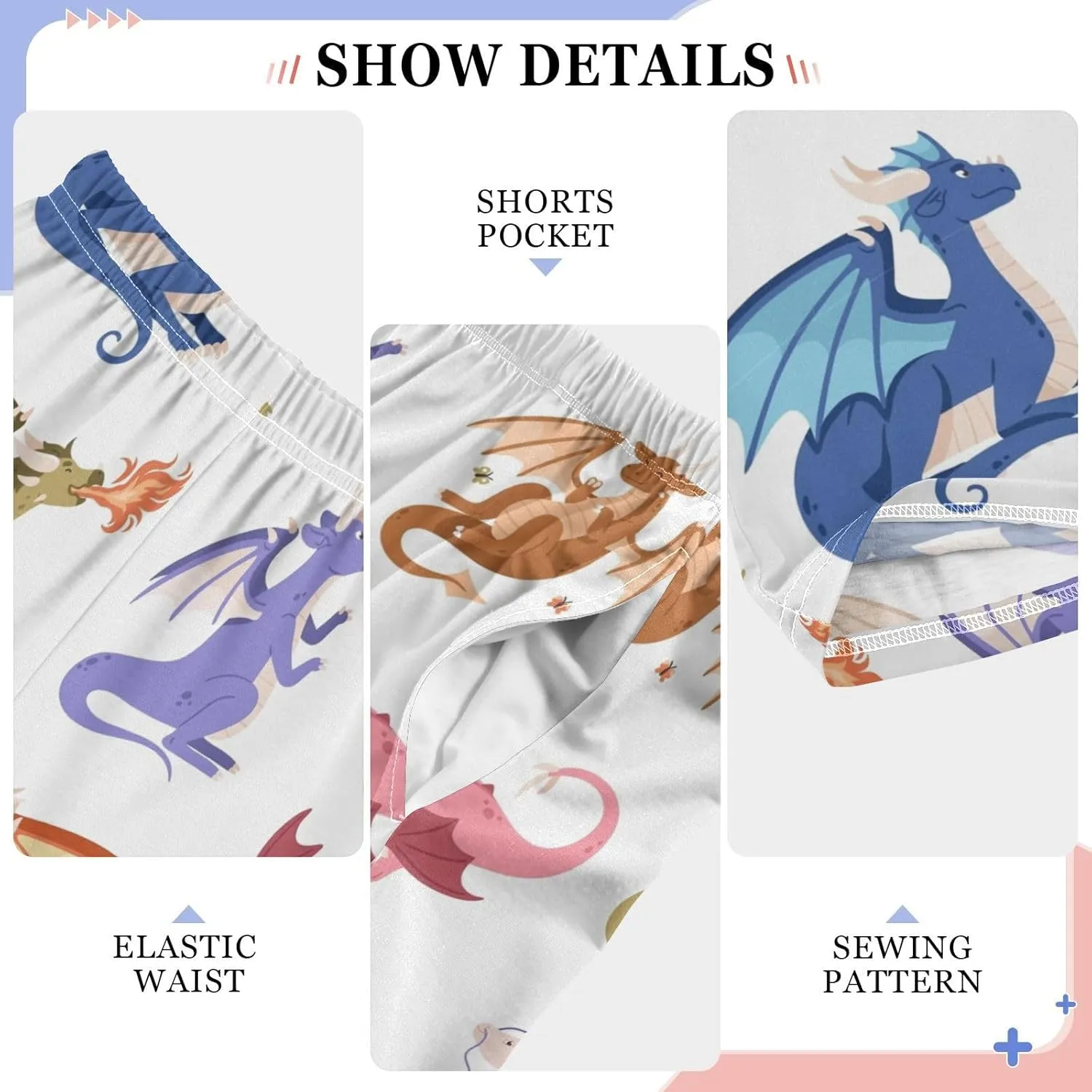 Pigsaly Boys' Pants Cute Fire Dragons Long Bottoms Wings Fantasy Animals Jogger Pants Elastic Waist Trousers With Pockets S