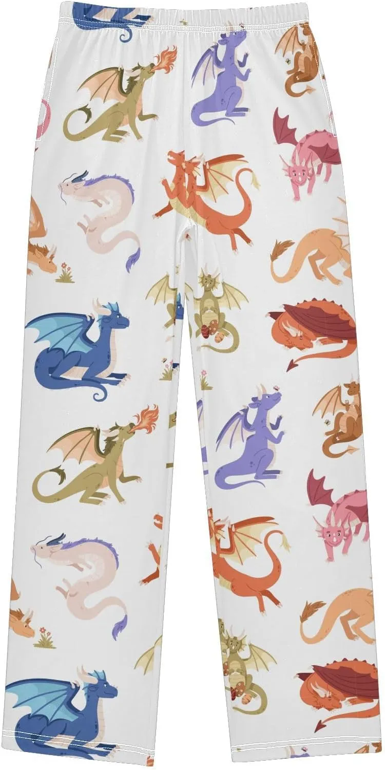 Pigsaly Boys' Pants Cute Fire Dragons Long Bottoms Wings Fantasy Animals Jogger Pants Elastic Waist Trousers With Pockets S