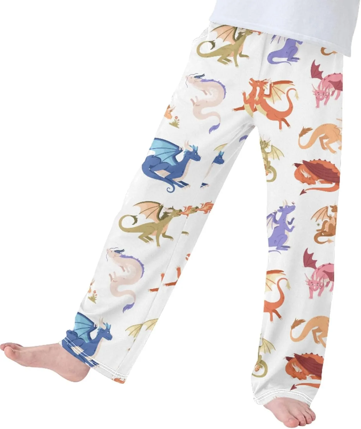 Pigsaly Boys' Pants Cute Fire Dragons Long Bottoms Wings Fantasy Animals Jogger Pants Elastic Waist Trousers With Pockets S