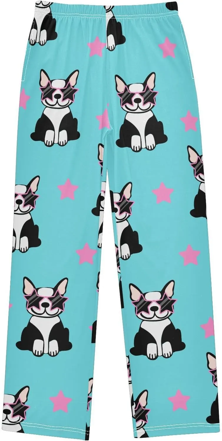 Pigsaly Boys' Pants Cute Glasses Puppies Dog Long Bottoms Cartoon Stars Jogger Pants Elastic Waist Trousers With S