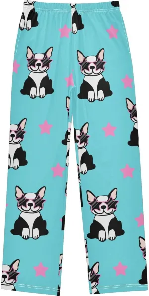 Pigsaly Boys' Pants Cute Glasses Puppies Dog Long Bottoms Cartoon Stars Jogger Pants Elastic Waist Trousers With S