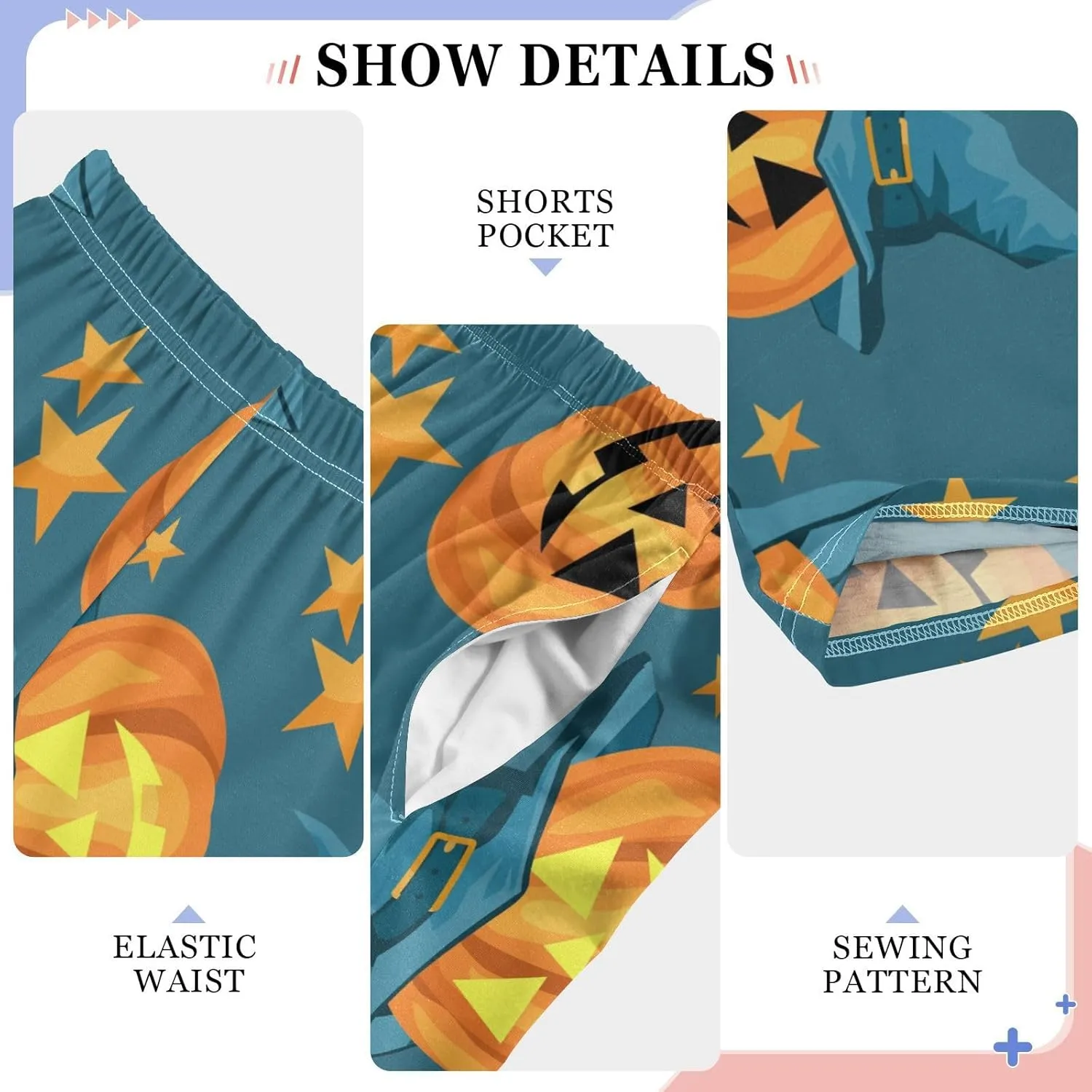 Pigsaly Boys' Pants Cute Halloween Pumpkin Long Bottoms Turquoise Witch Hats Stars Jogger Pants Elastic Waist Trousers S