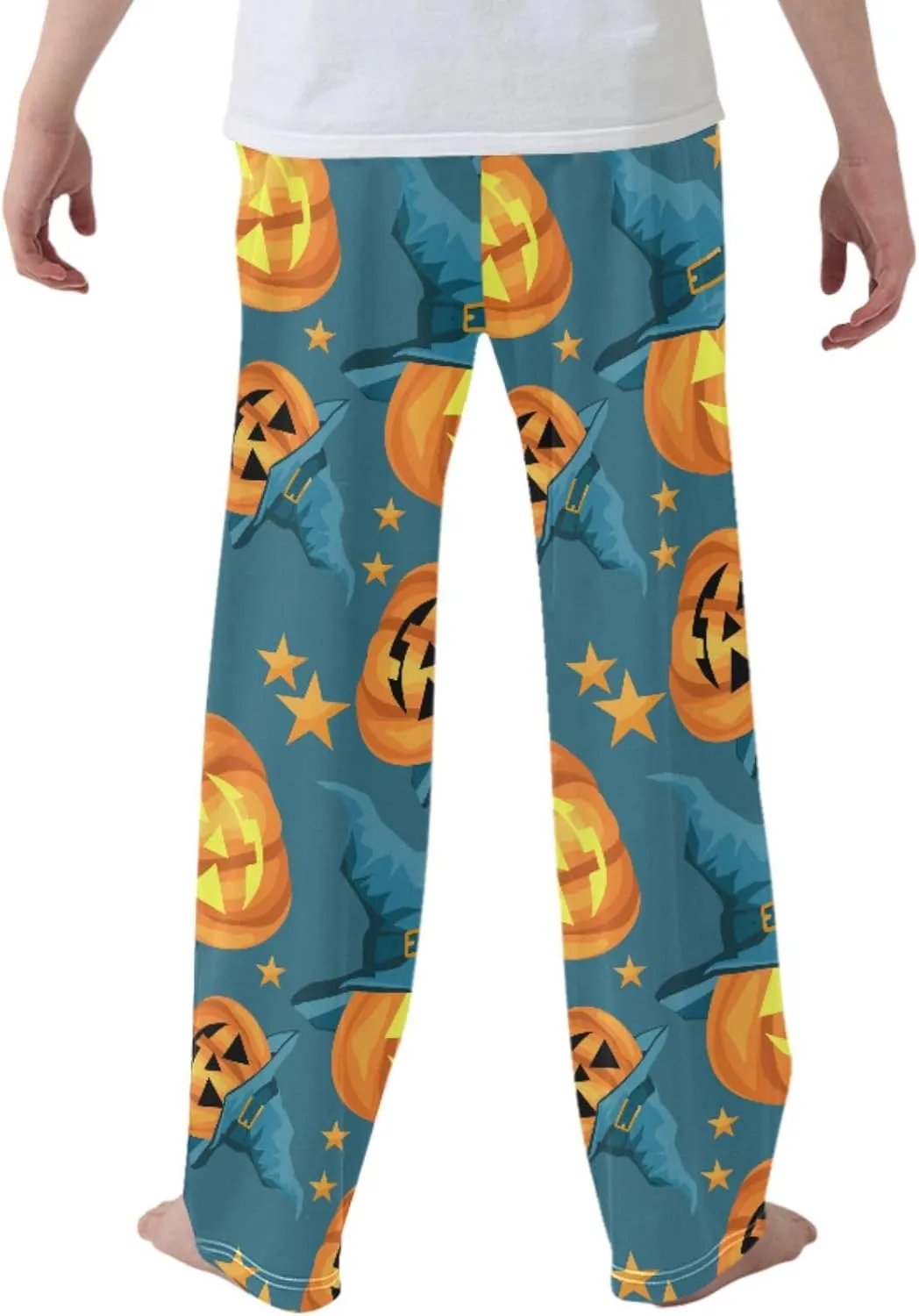 Pigsaly Boys' Pants Cute Halloween Pumpkin Long Bottoms Turquoise Witch Hats Stars Jogger Pants Elastic Waist Trousers S