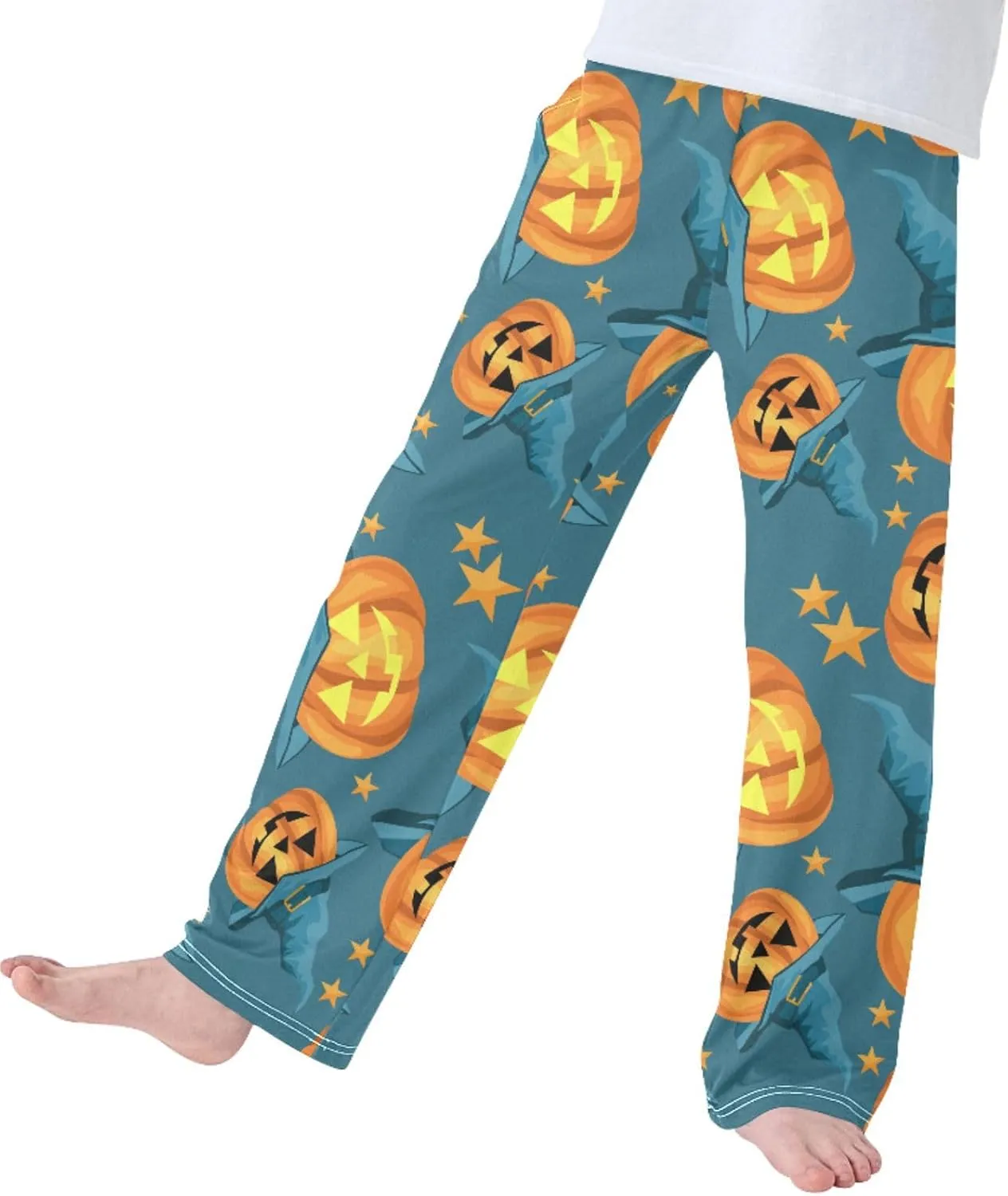 Pigsaly Boys' Pants Cute Halloween Pumpkin Long Bottoms Turquoise Witch Hats Stars Jogger Pants Elastic Waist Trousers S