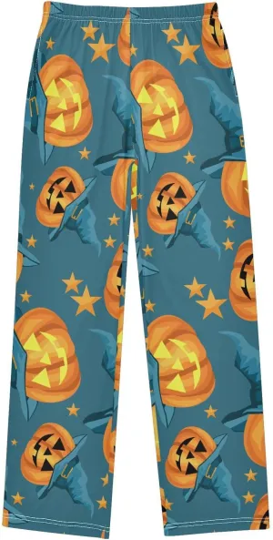 Pigsaly Boys' Pants Cute Halloween Pumpkin Long Bottoms Turquoise Witch Hats Stars Jogger Pants Elastic Waist Trousers S