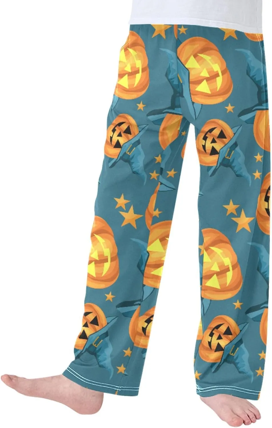 Pigsaly Boys' Pants Cute Halloween Pumpkin Long Bottoms Turquoise Witch Hats Stars Jogger Pants Elastic Waist Trousers S