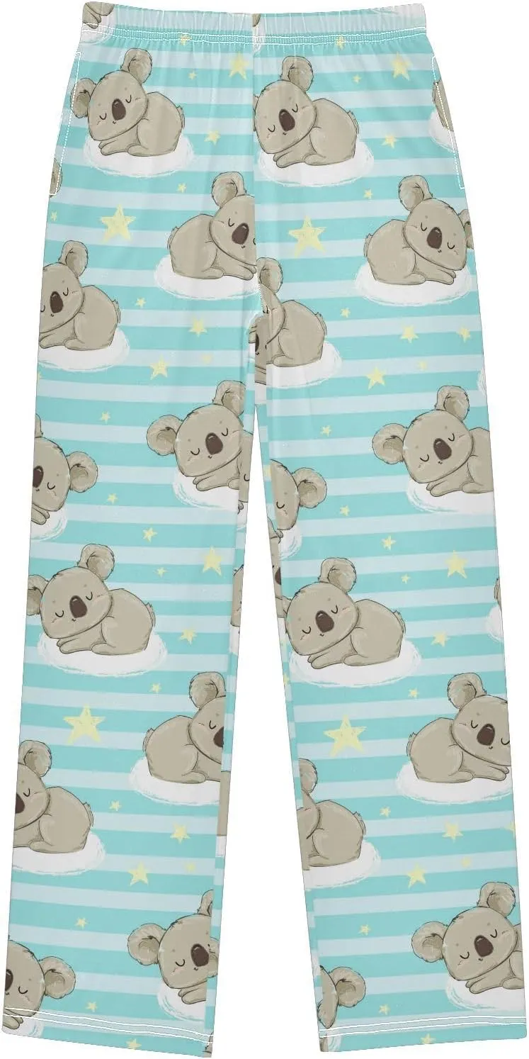 Pigsaly Boys' Pants Cute Koala Sleep Long Bottoms Golden Star Strip Jogger Pants Elastic Waist Trousers with Pockets S