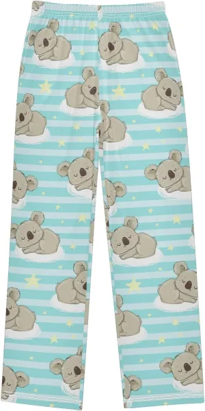 Pigsaly Boys' Pants Cute Koala Sleep Long Bottoms Golden Star Strip Jogger Pants Elastic Waist Trousers with Pockets S