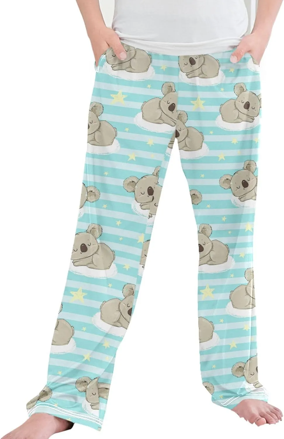 Pigsaly Boys' Pants Cute Koala Sleep Long Bottoms Golden Star Strip Jogger Pants Elastic Waist Trousers with Pockets S