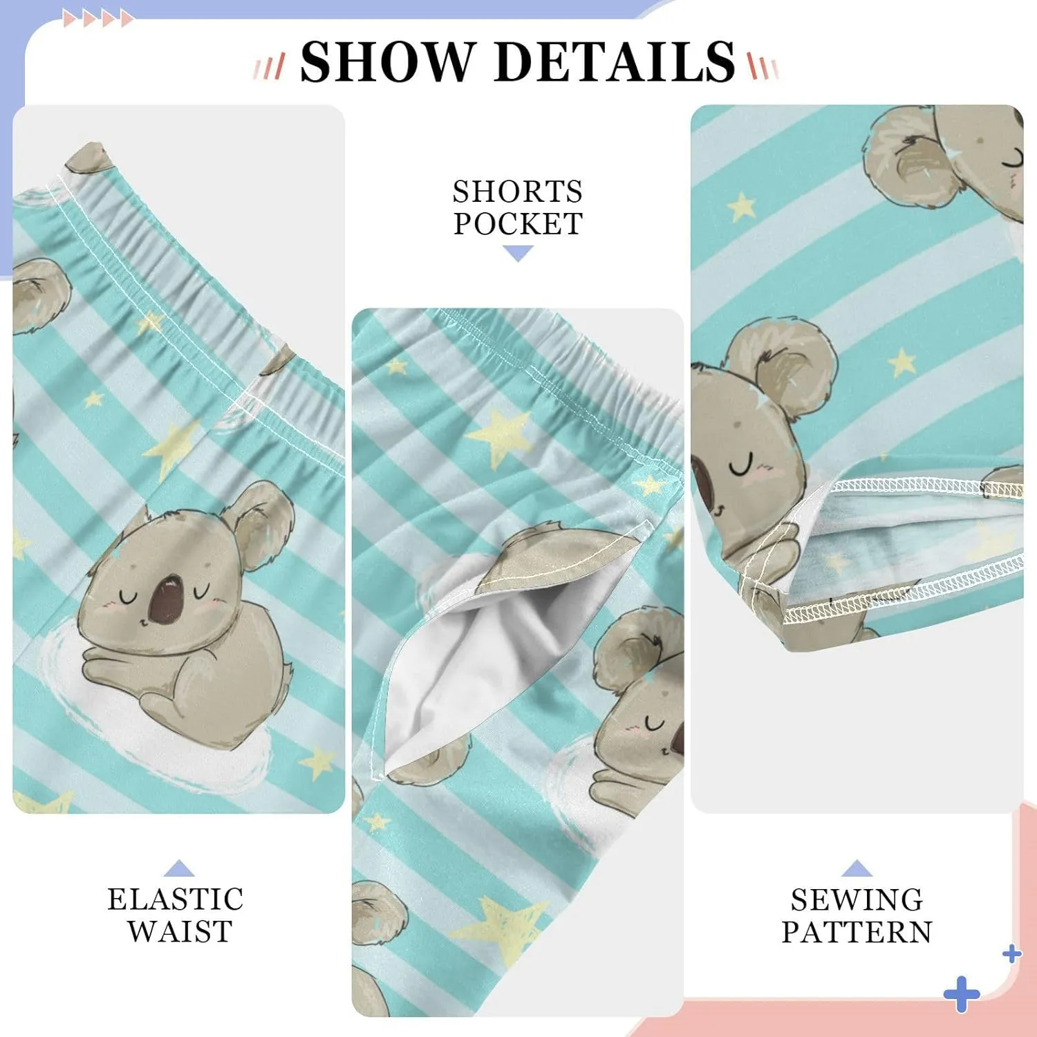 Pigsaly Boys' Pants Cute Koala Sleep Long Bottoms Golden Star Strip Jogger Pants Elastic Waist Trousers with Pockets S
