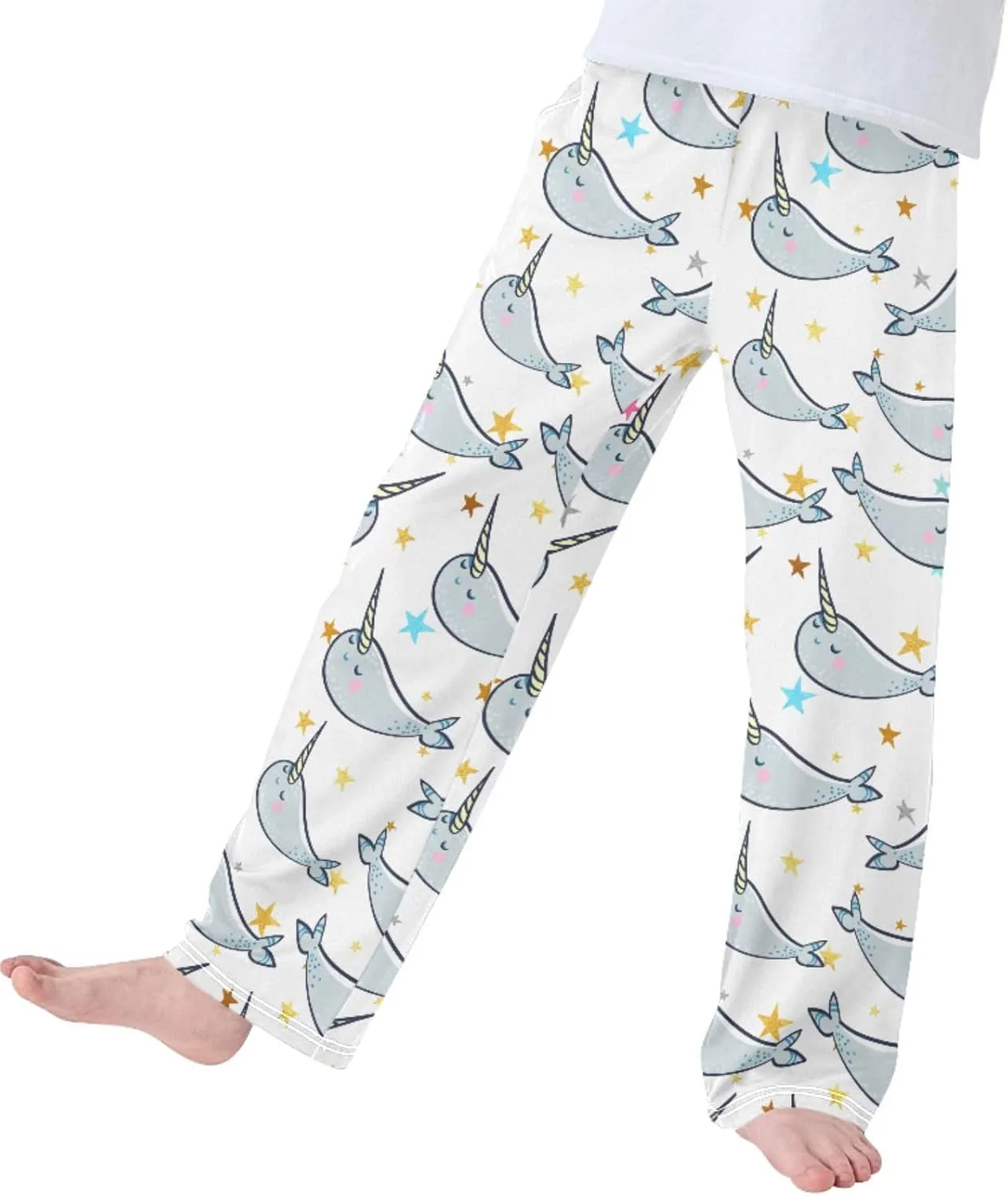 Pigsaly Boys' Pants Cute Manatee Unicorn Long Bottoms Gold Confetti Stars Jogger Pants Elastic Waist Trousers With S