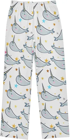 Pigsaly Boys' Pants Cute Manatee Unicorn Long Bottoms Gold Confetti Stars Jogger Pants Elastic Waist Trousers With S