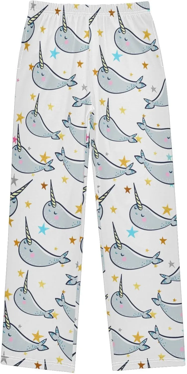 Pigsaly Boys' Pants Cute Manatee Unicorn Long Bottoms Gold Confetti Stars Jogger Pants Elastic Waist Trousers With S