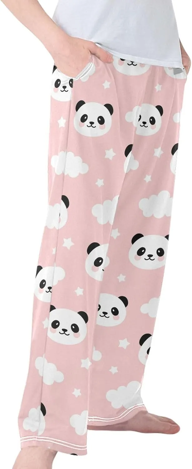 Pigsaly Boys' Pants Cute Panda Long Bottoms White Clouds Stars Jogger Pants Elastic Waist Trousers with Pockets S