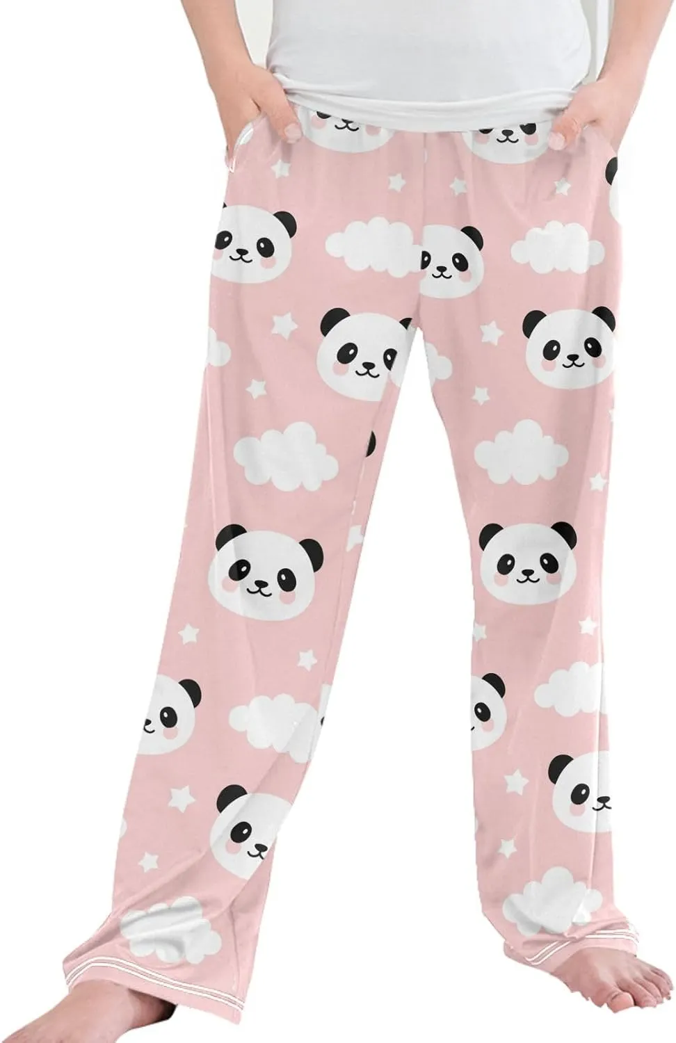 Pigsaly Boys' Pants Cute Panda Long Bottoms White Clouds Stars Jogger Pants Elastic Waist Trousers with Pockets S