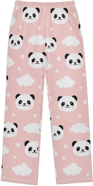 Pigsaly Boys' Pants Cute Panda Long Bottoms White Clouds Stars Jogger Pants Elastic Waist Trousers with Pockets S
