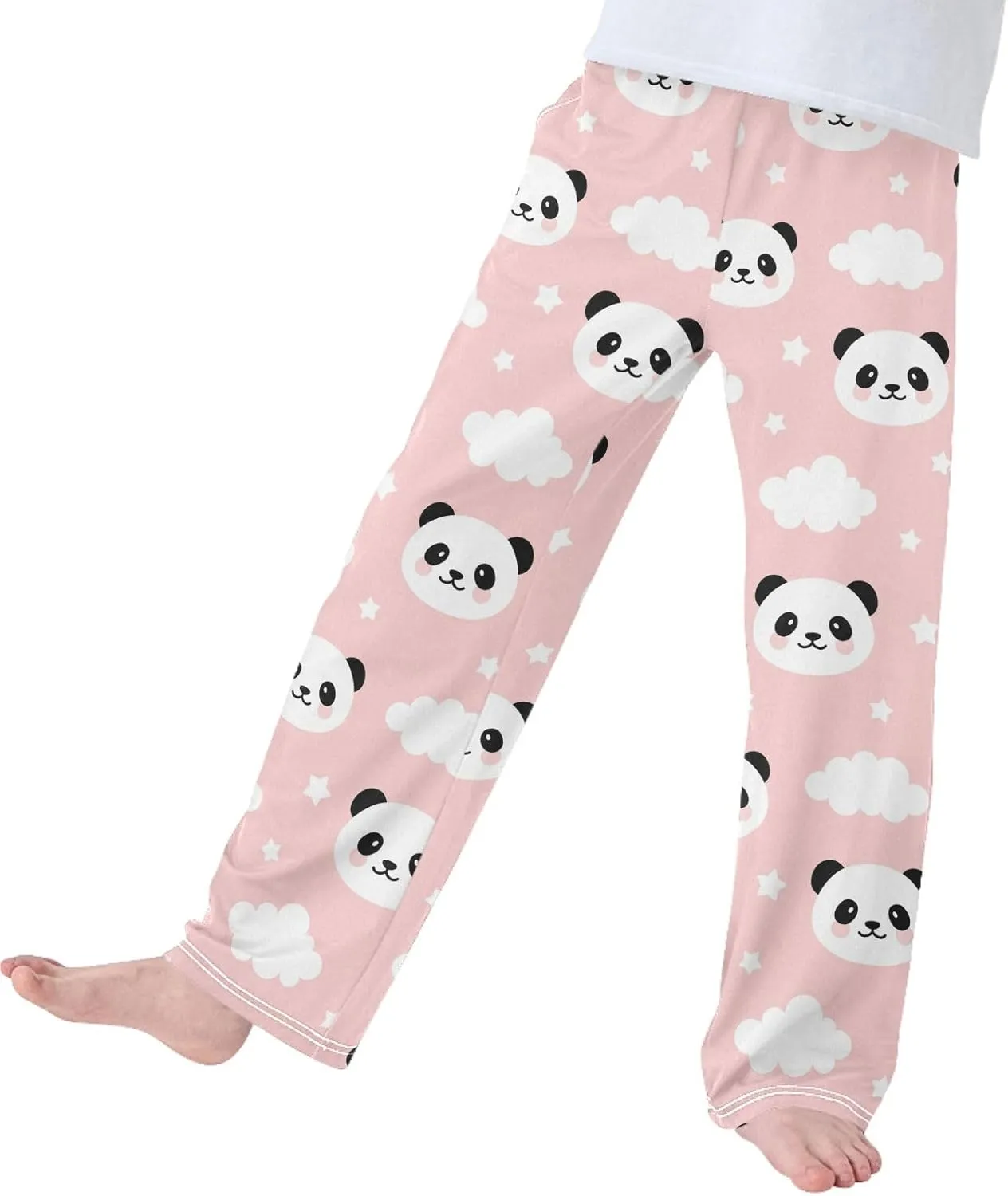Pigsaly Boys' Pants Cute Panda Long Bottoms White Clouds Stars Jogger Pants Elastic Waist Trousers with Pockets S