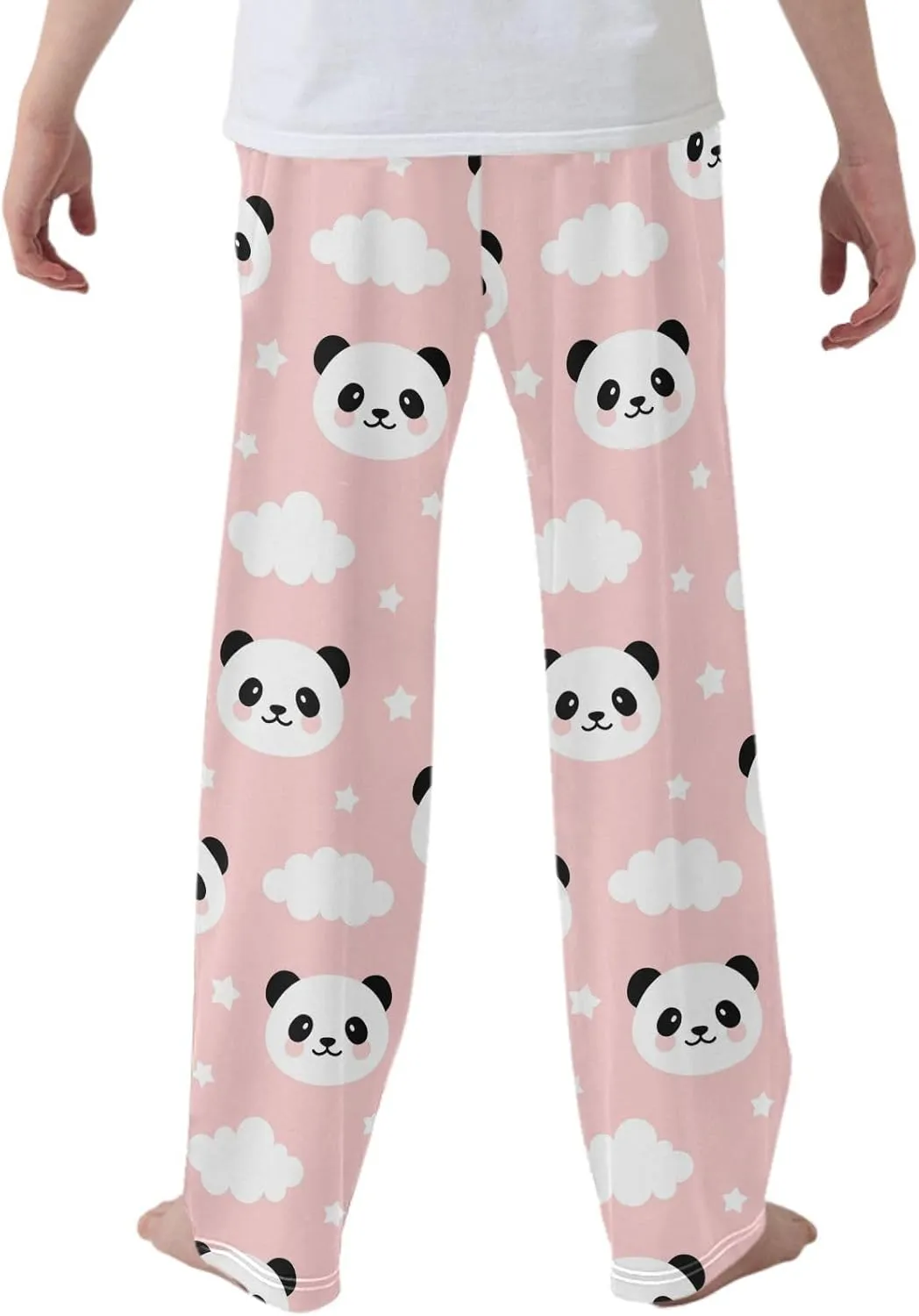 Pigsaly Boys' Pants Cute Panda Long Bottoms White Clouds Stars Jogger Pants Elastic Waist Trousers with Pockets S