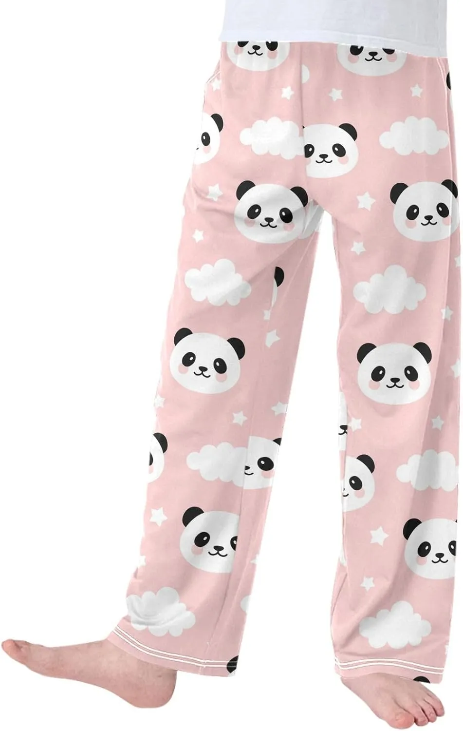 Pigsaly Boys' Pants Cute Panda Long Bottoms White Clouds Stars Jogger Pants Elastic Waist Trousers with Pockets S