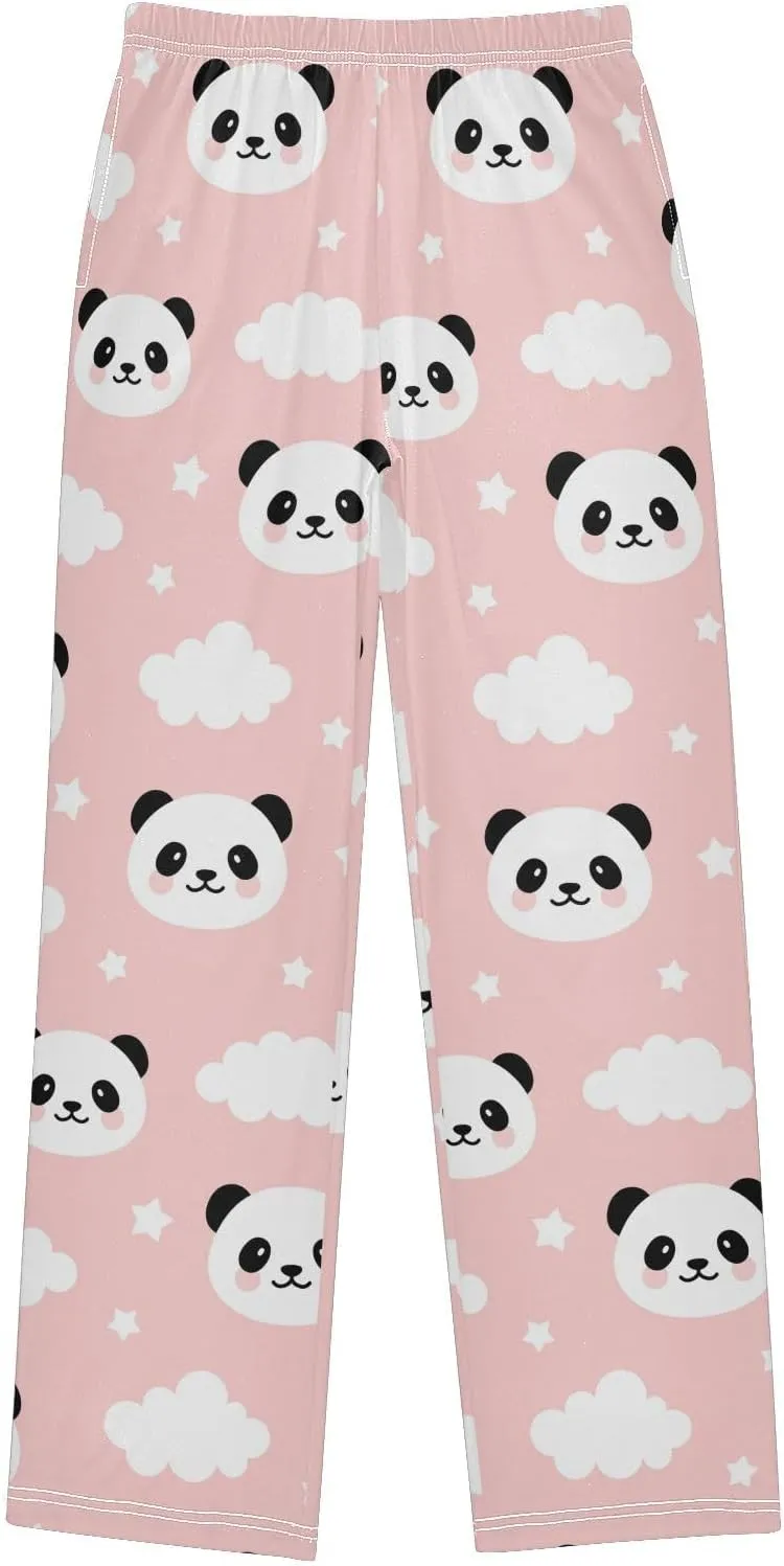 Pigsaly Boys' Pants Cute Panda Long Bottoms White Clouds Stars Jogger Pants Elastic Waist Trousers with Pockets S