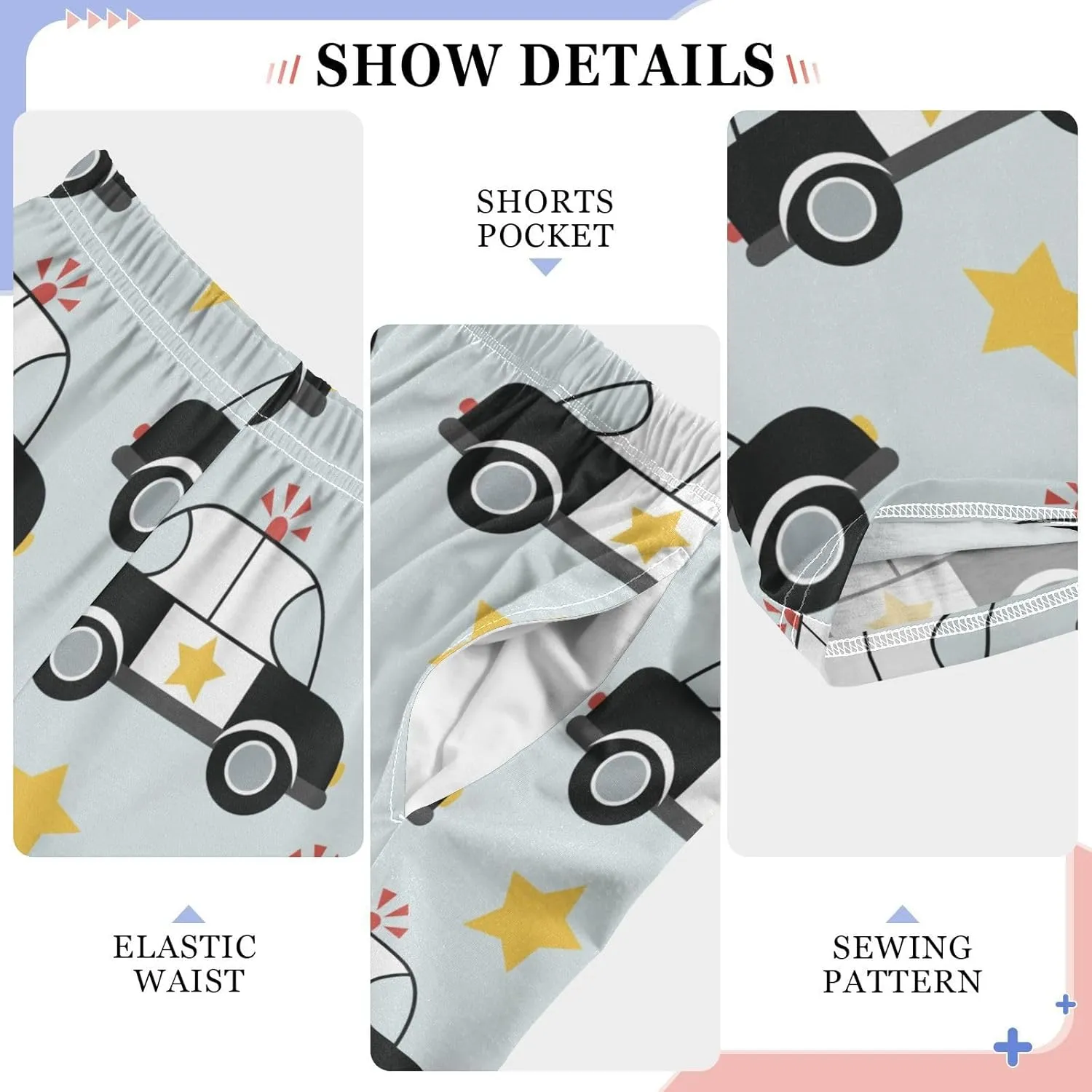 Pigsaly Boys' Pants Cute Police Car Long Bottoms Gold Stars Jogger Pants Elastic Waist Trousers With Pockets S