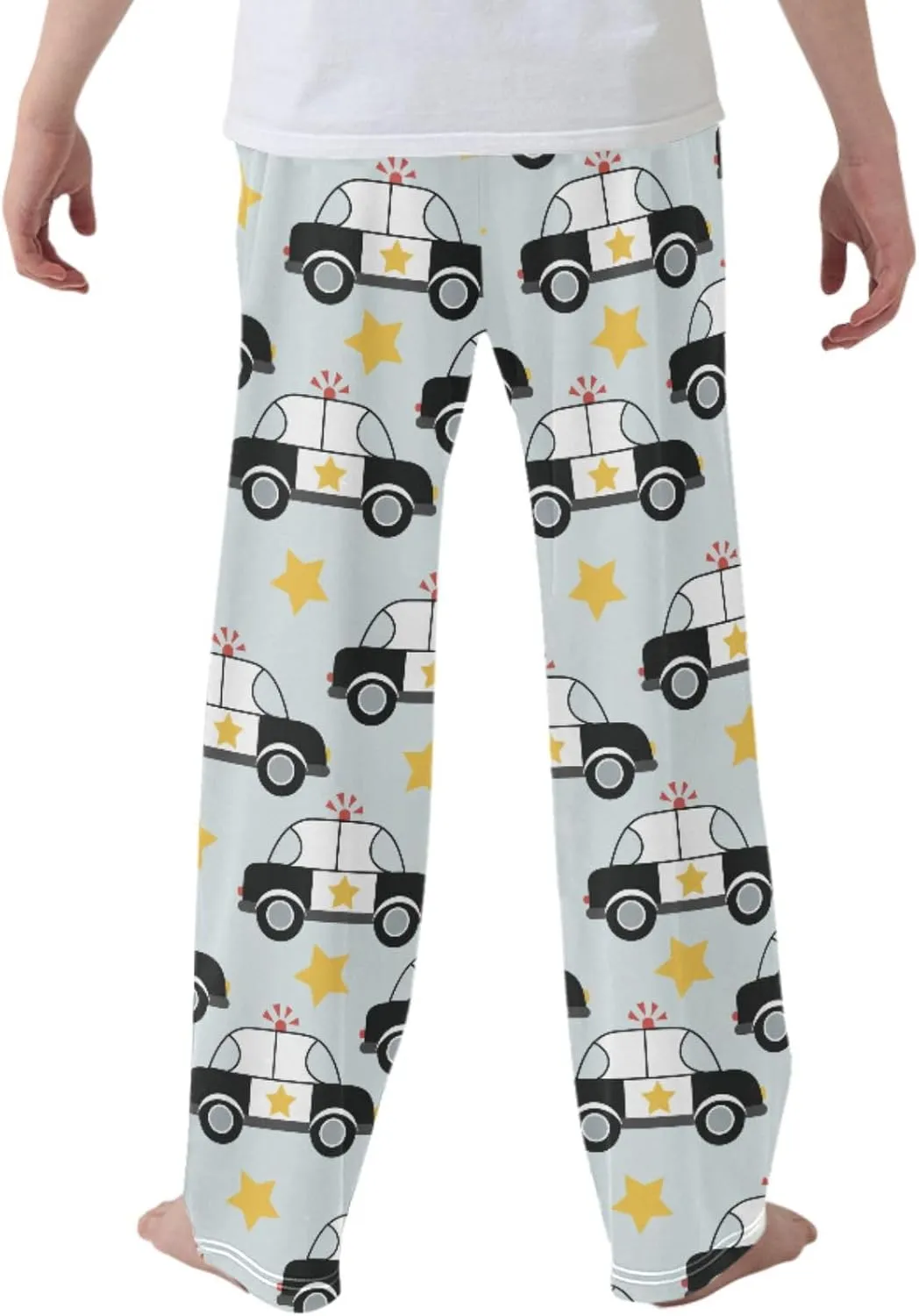 Pigsaly Boys' Pants Cute Police Car Long Bottoms Gold Stars Jogger Pants Elastic Waist Trousers With Pockets S