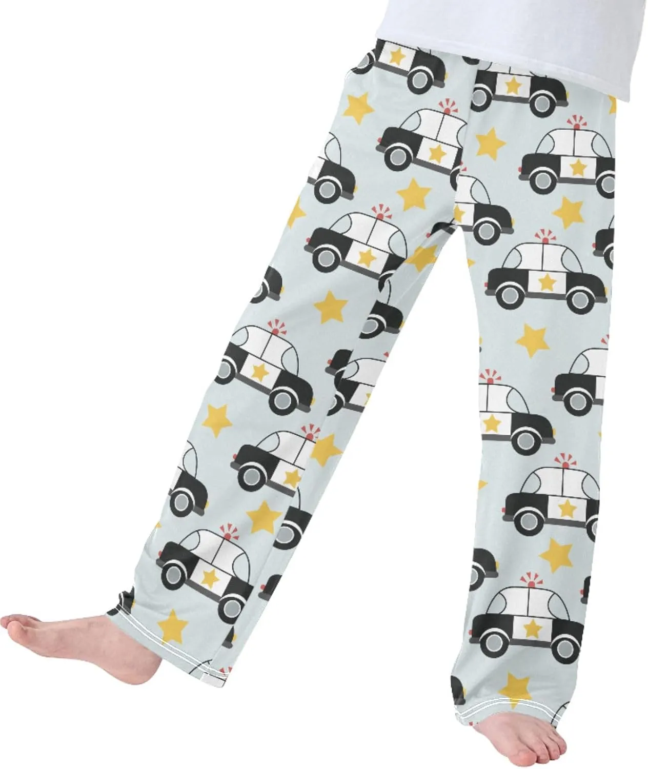 Pigsaly Boys' Pants Cute Police Car Long Bottoms Gold Stars Jogger Pants Elastic Waist Trousers With Pockets S