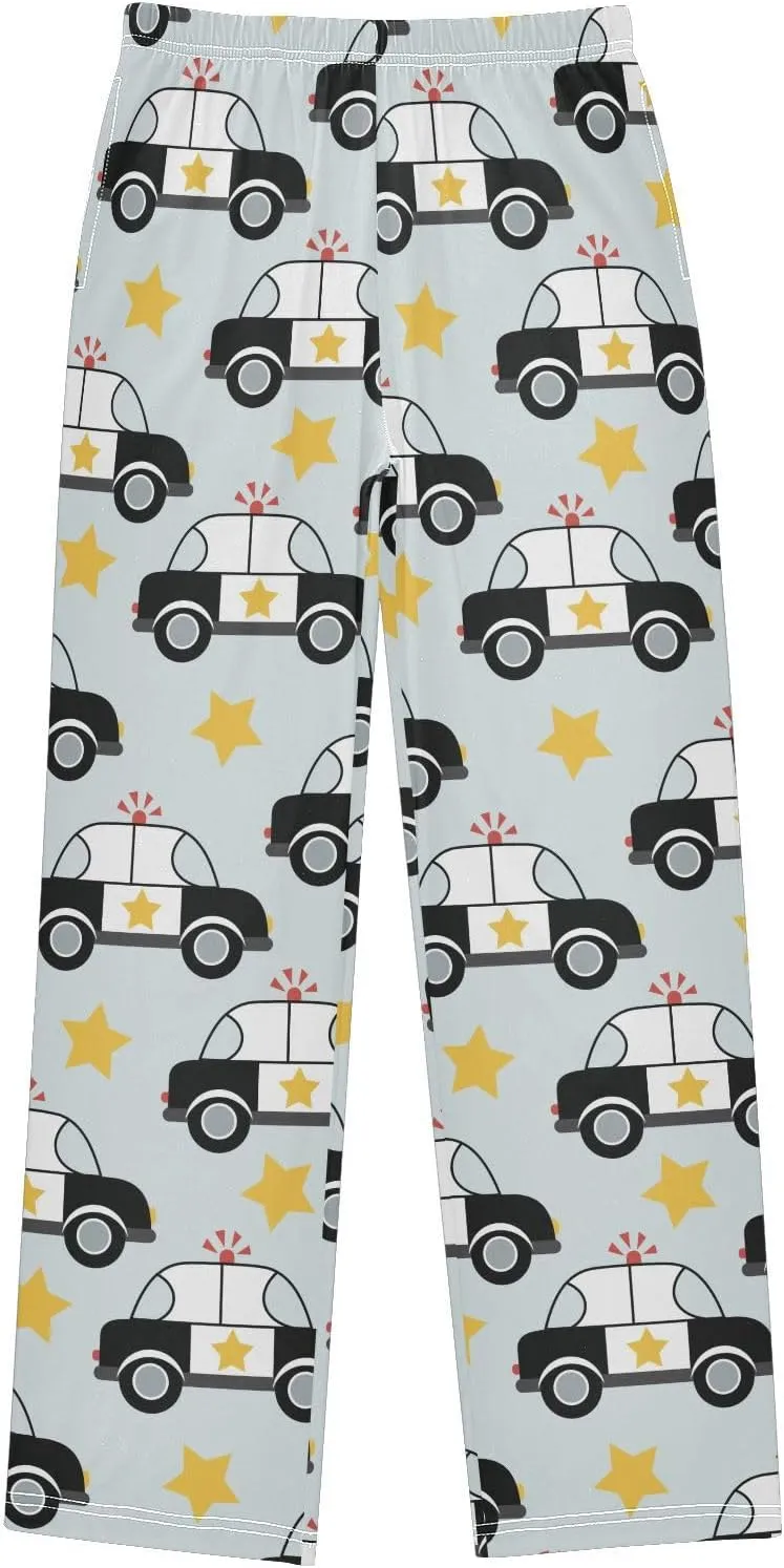 Pigsaly Boys' Pants Cute Police Car Long Bottoms Gold Stars Jogger Pants Elastic Waist Trousers With Pockets S