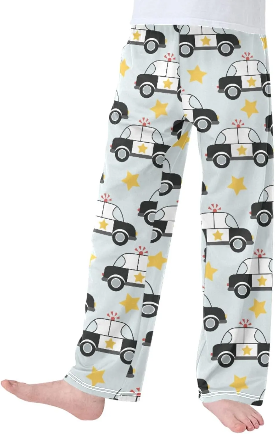 Pigsaly Boys' Pants Cute Police Car Long Bottoms Gold Stars Jogger Pants Elastic Waist Trousers With Pockets S