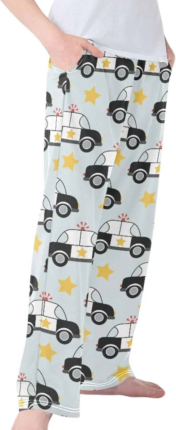 Pigsaly Boys' Pants Cute Police Car Long Bottoms Gold Stars Jogger Pants Elastic Waist Trousers With Pockets S