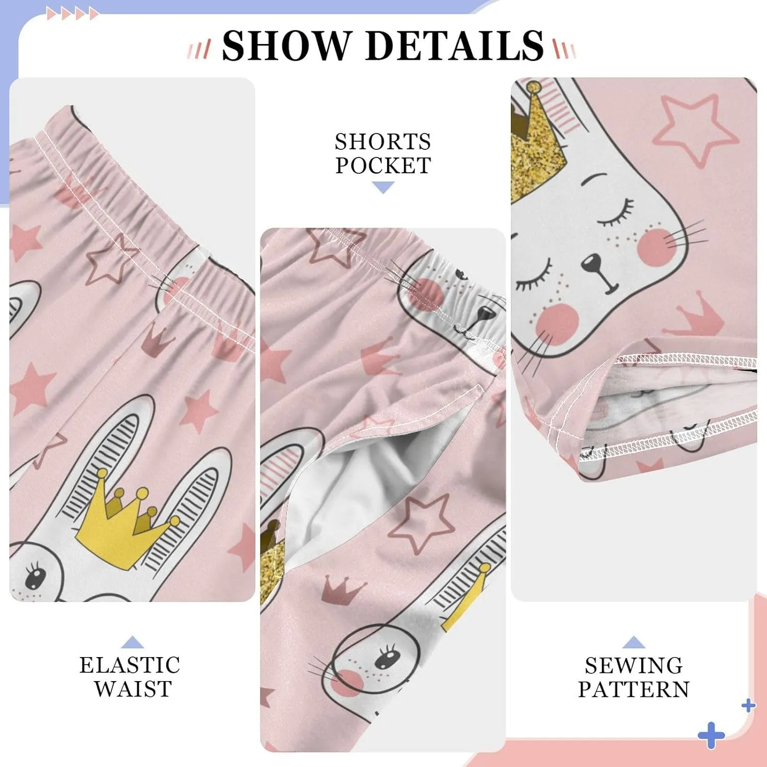 Pigsaly Boys' Pants Cute Rabbit Gold Girl Princess Long Bottoms Pink Stars Jogger Pants Elastic Waist Trousers Pockets S