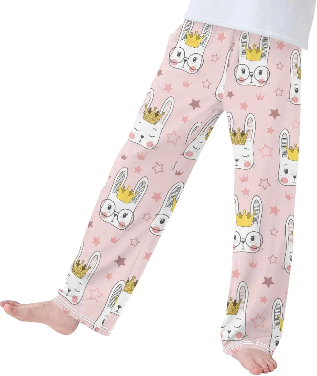 Pigsaly Boys' Pants Cute Rabbit Gold Girl Princess Long Bottoms Pink Stars Jogger Pants Elastic Waist Trousers Pockets S