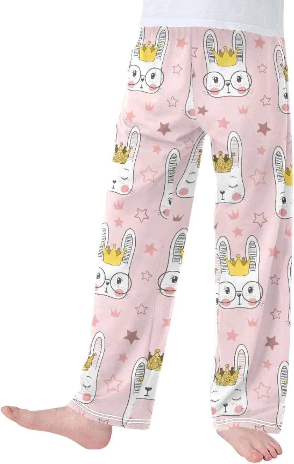 Pigsaly Boys' Pants Cute Rabbit Gold Girl Princess Long Bottoms Pink Stars Jogger Pants Elastic Waist Trousers Pockets S