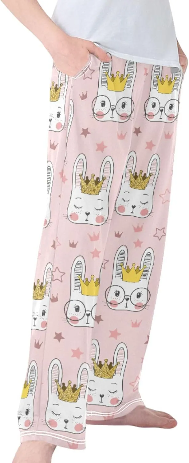 Pigsaly Boys' Pants Cute Rabbit Gold Girl Princess Long Bottoms Pink Stars Jogger Pants Elastic Waist Trousers Pockets S