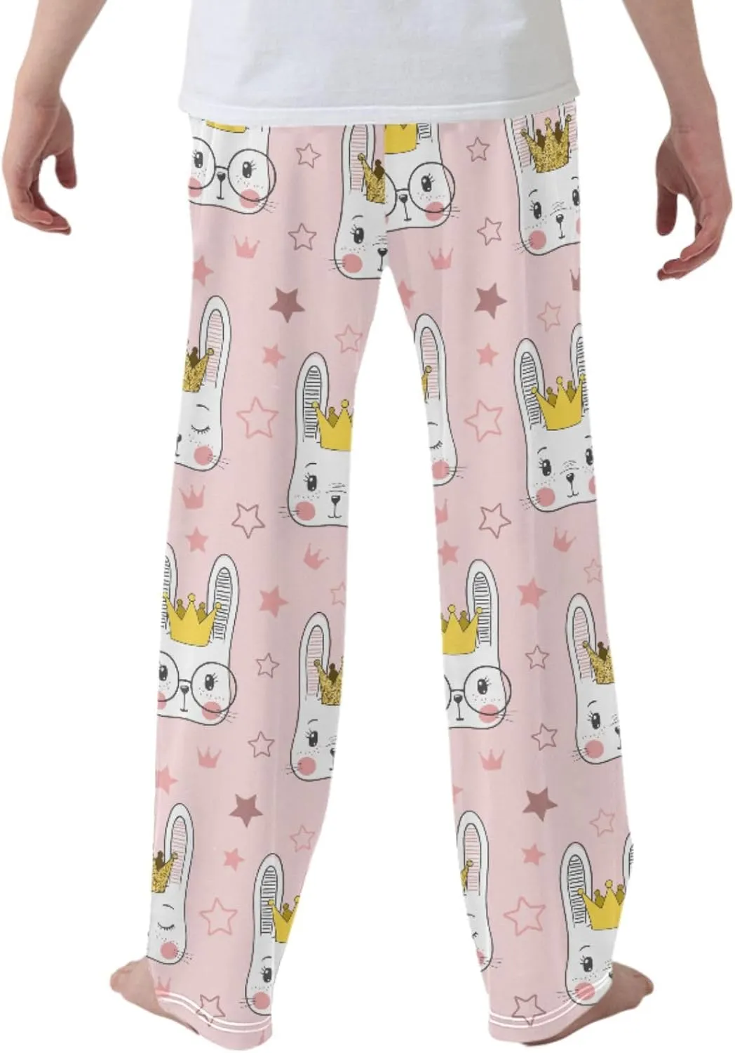 Pigsaly Boys' Pants Cute Rabbit Gold Girl Princess Long Bottoms Pink Stars Jogger Pants Elastic Waist Trousers Pockets S